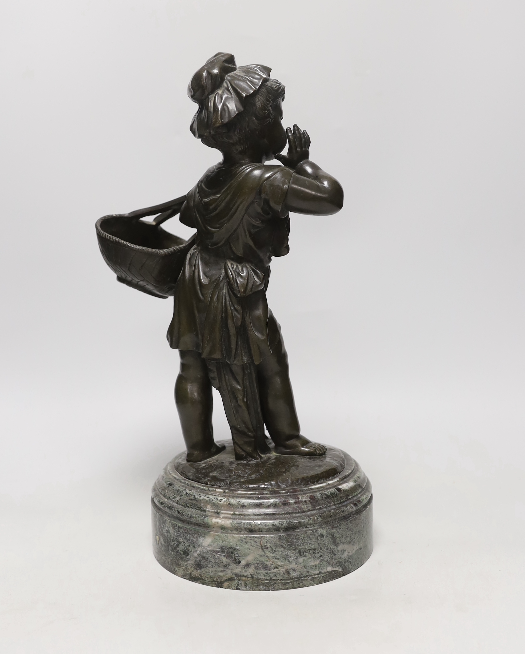 A 19th century bronze figure of a female seller on marble base, 37cm tall - Image 2 of 2