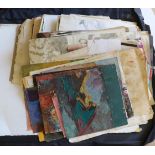 Three large folios of unframed work, predominantly abstracts including watercolours, oils and