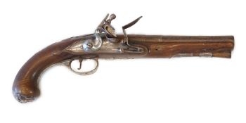 A partly silver mounted flintlock holster pistol by E. North of London, c.1760, engraved iron