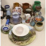 A quantity of various studio pottery pieces