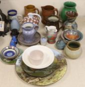 A quantity of various studio pottery pieces