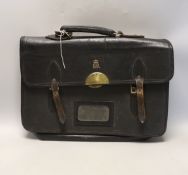 A black leather satchel, ER Royal cypher, 40cm wide, 27cm high