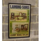 A framed and glazed advertising poster 'Laming & Sons, Home Made Furniture, Ashby Road, Spilsby',