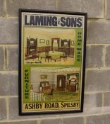 A framed and glazed advertising poster 'Laming & Sons, Home Made Furniture, Ashby Road, Spilsby',
