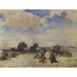 Henry John Lintott (Scottish 1877-1965), watercolour, Hayricks, signed, 24 x 18cm