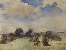 Henry John Lintott (Scottish 1877-1965), watercolour, Hayricks, signed, 24 x 18cm