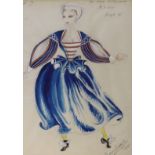 Modern British, heightened mixed media, theatrical costume design, indistinctly signed and dated