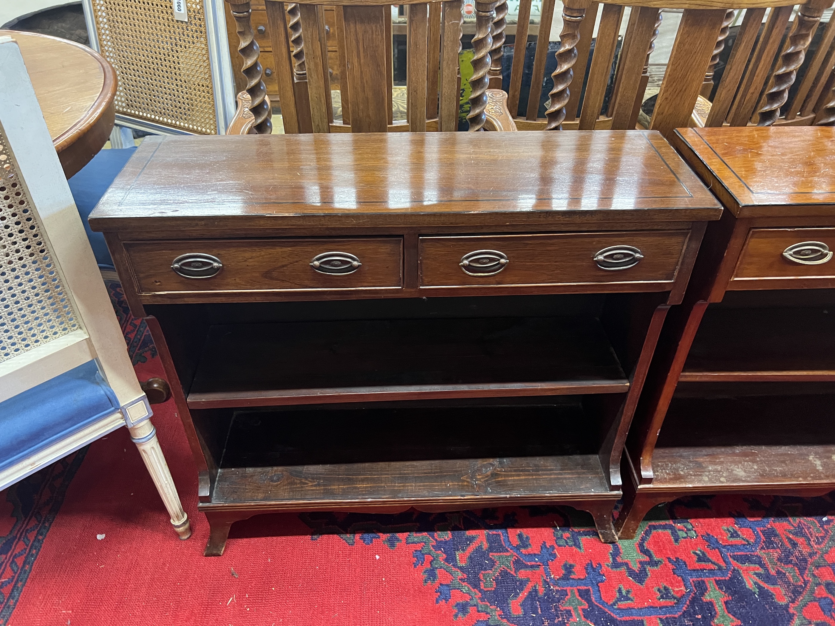 A pair of reproduction George III style mahogany open bookcases, width 80cm, depth 25cm, height - Image 2 of 4