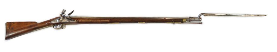 A 10 bore Brown Bess British military flintlock musket, barrel length 36.5 inches, regulation locked
