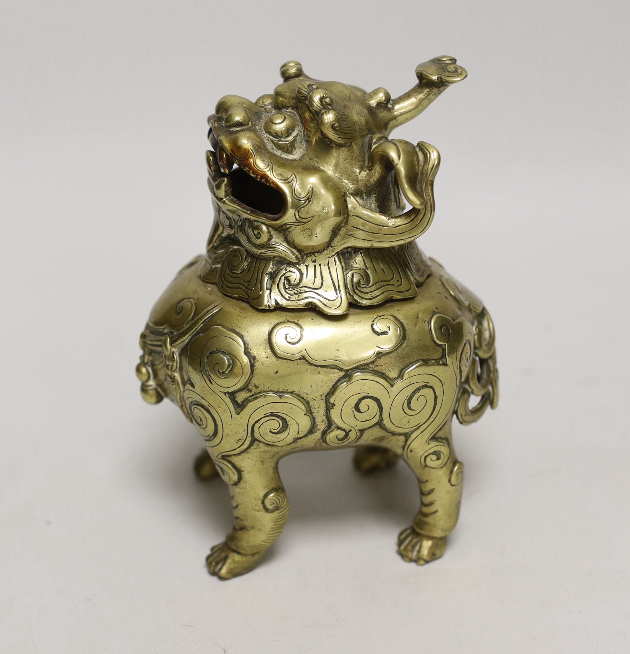 A Chinese bronze 'lion dog' incense burner, 18cm - Image 2 of 4