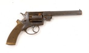A five shot 38 bore Beaumont Adams patent double action percussion Dragoon pistol, retaining much of