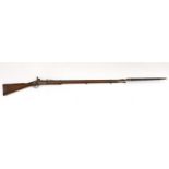 A .577 inch three band Enfield Military percussion rifle, lock stamped Tower 1868 with crown entail,