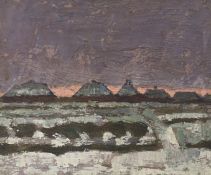 Michael Bernard (b.1957), impressionist oil on board, Winter sky, details verso, 24 x 19cm