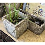 Two reconstituted stone garden planters, larger width 57cm