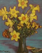 Thomas Armes (1894-1963) Impressionist oil on board, Still life of daffodils in a vase, signed,