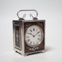 An Edwardian silver and tortoiseshell mounted carriage timepiece, with Roman dial, maker's mark