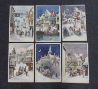 Frederick George Lewin (1861 - 1933) set of six watercolours, Regency style Christmas card scenes,