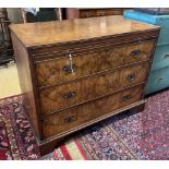 A Queen Anne Revival walnut three drawer chest with slide, width 108cm, depth 54cm, height 86cm