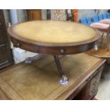 A reproduction mahogany circular drum coffee table, diameter 110cm, height 54cm