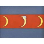 Modern British, oil on board, Abstract crescent moons, 31 x 24cm