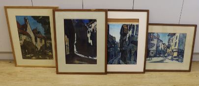 Oliver Horsley Gotch (1889-1974), set of four watercolours, Street scenes and buildings, one with