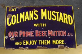 An original enamel advertising sign 'Eat Colman's Mustard with our Prime Beef, Mutton etc and
