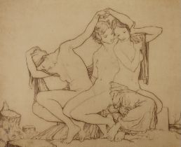 Sir William Russell Flint (1880-1969) etching, Three nude women, signed, details verso, 16 x 14cm