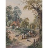 After Myles Birket Foster RWS (1825-1899), watercolour, Figures on a country pathway, monogrammed,