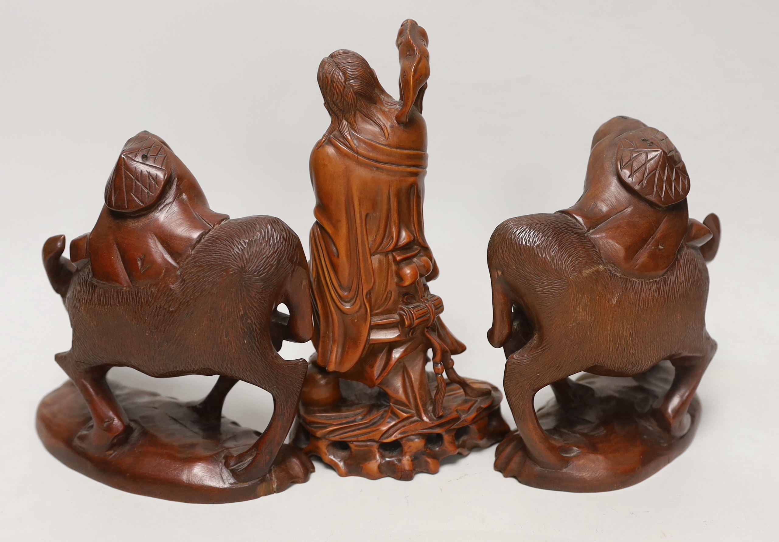 Three Chinese carved hardwood figures, tallest 23cm - Image 4 of 5