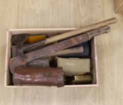 A quantity of militaria including a US Marine Corps penknife, another penknife, a pair of tank