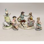 Four German porcelain figures and figural groups, including Sitzendorf, tallest 16.5cm