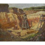 Ethel Louise Rawlins (Newlyn fl. 1900-1940), oil on canvas, Quarrying scene, 76 x 63cm, unframed