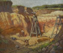 Ethel Louise Rawlins (Newlyn fl. 1900-1940), oil on canvas, Quarrying scene, 76 x 63cm, unframed