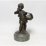A 19th century bronze figure of a female seller on marble base, 37cm tall