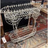 A Victorian painted wirework two tier pot stand, width 79cm, height 82cm