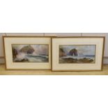 John Clarkson Isaac Uren (1845-1932) pair of heightened watercolours, Devon coastline scenes,