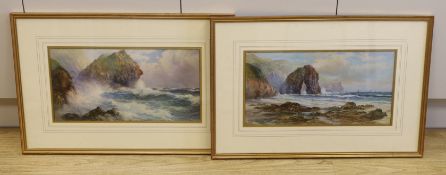 John Clarkson Isaac Uren (1845-1932) pair of heightened watercolours, Devon coastline scenes,