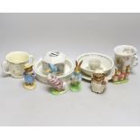 Five Beswick Beatrix Potter characters, and other related tableware