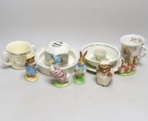 Five Beswick Beatrix Potter characters, and other related tableware