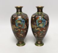 A pair of Japanese cloisonné enamel vases, 18cm