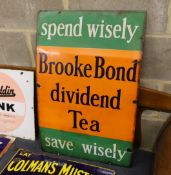 An original enamel advertising sign 'Spend Wisely/Save Wisely, Brooke Bond dividend Tea', width