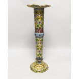 A Chinese yellow ground cloisonné enamel trumpet shaped vase , 35.5cm