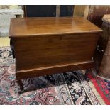 A 19th century hardwood carpenter's chest on associated stand, width 89cm, depth 45cm, height 72cm