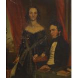 Mid 19th century English School, oil on canvas, Portrait of a lady and gentleman in an interior,