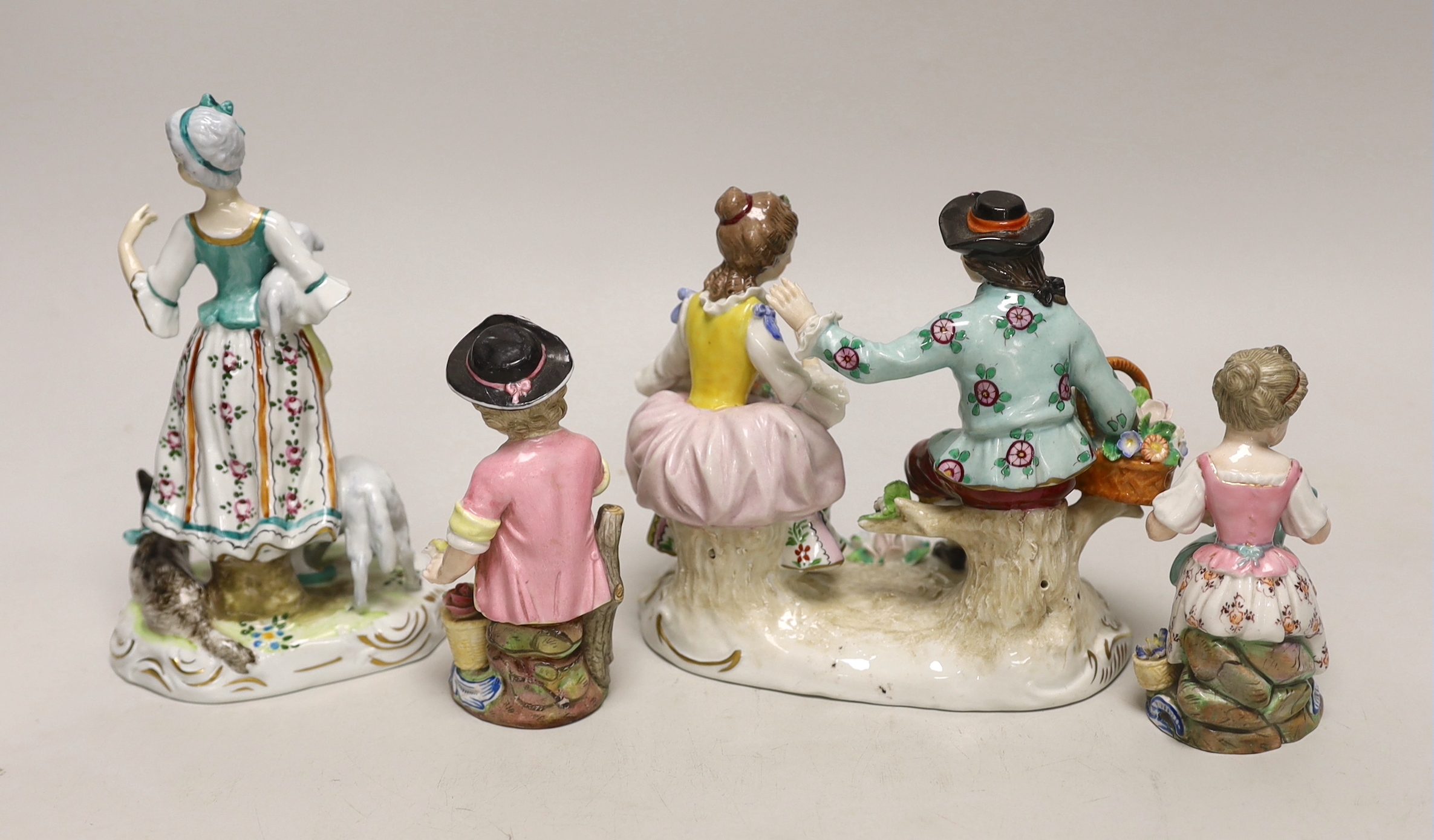 Four German porcelain figures and figural groups, including Sitzendorf, tallest 16.5cm - Image 2 of 3