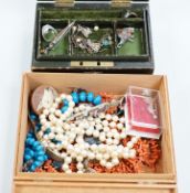 A quantity of assorted mainly costume jewellery, etc, including a pair of 9ct and coral set drop