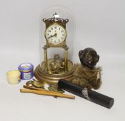 Sundry items including domed clock, limited edition enamel box, Clarice Cliff Crocus pattern pot and