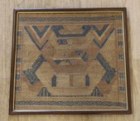 Two Indonesian framed woven panels, largest 44cm wide x 47 high