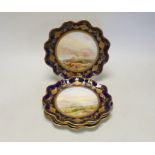 A set of four Victorian bone china cabinet plates, each painted with a named view by J Birbeck,