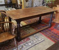An 18th century and later rectangular oak refectory dining table, width 183cm, depth 79cm, height